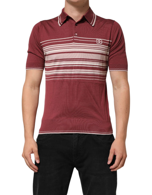 Dolce &amp; Gabbana – Burgunderrotes Poloshirt aus Baumwolle mit DG-Logo und Streifen