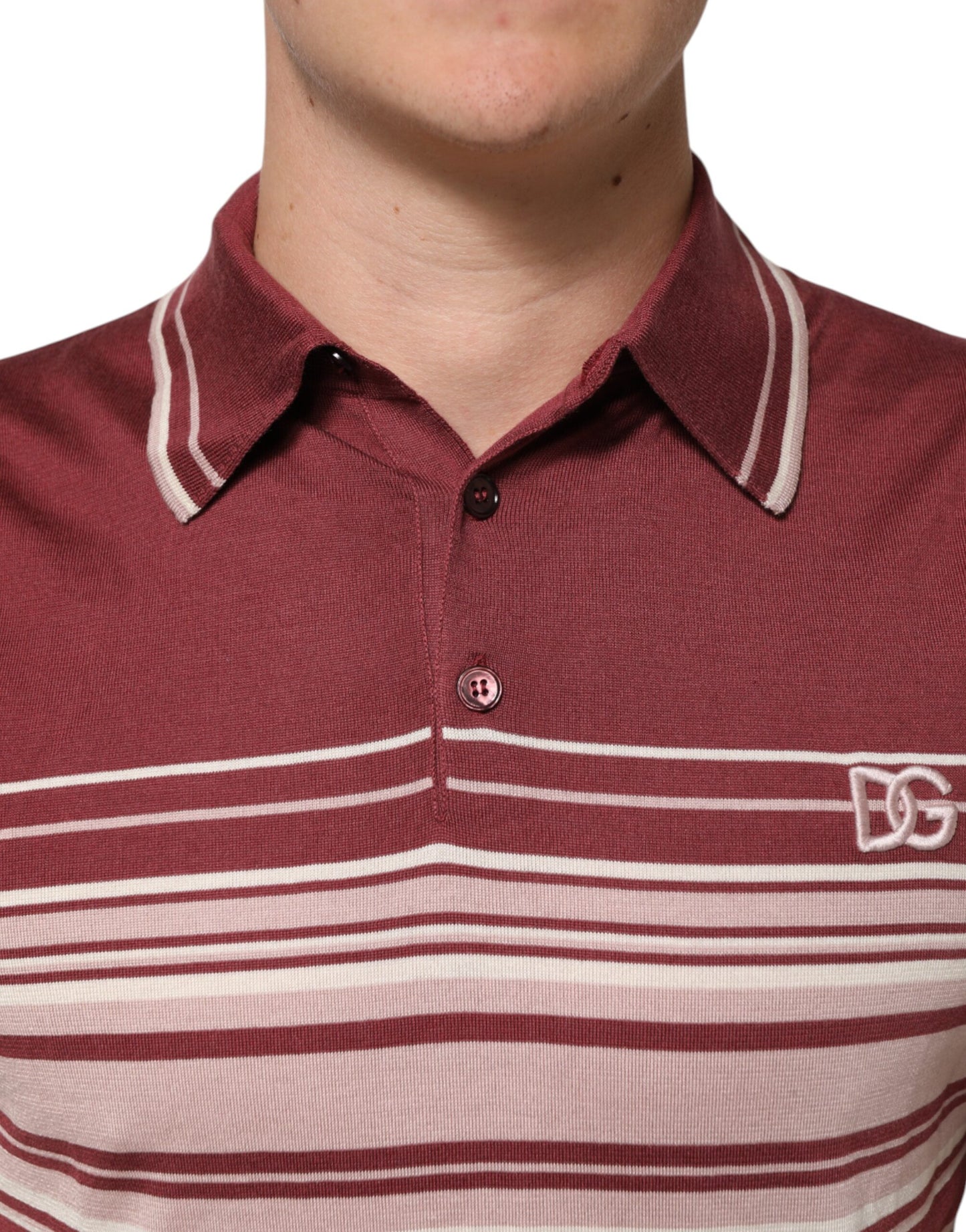 Dolce &amp; Gabbana – Burgunderrotes Poloshirt aus Baumwolle mit DG-Logo und Streifen