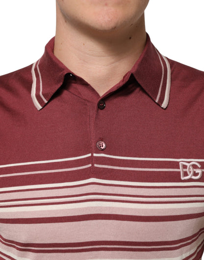 Dolce &amp; Gabbana – Burgunderrotes Poloshirt aus Baumwolle mit DG-Logo und Streifen