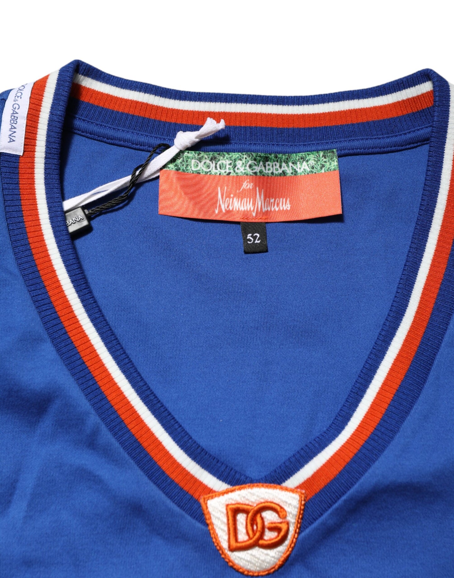 Dolce &amp; Gabbana – Blaues T-Shirt aus Baumwoll-Mesh-Jersey mit DG-Logo