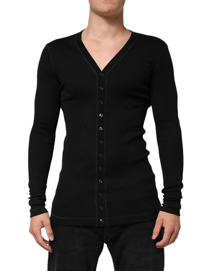Dolce &amp; Gabbana – Schwarzer Cardigan-Pullover aus Baumwolle mit Knopfleiste für Herren