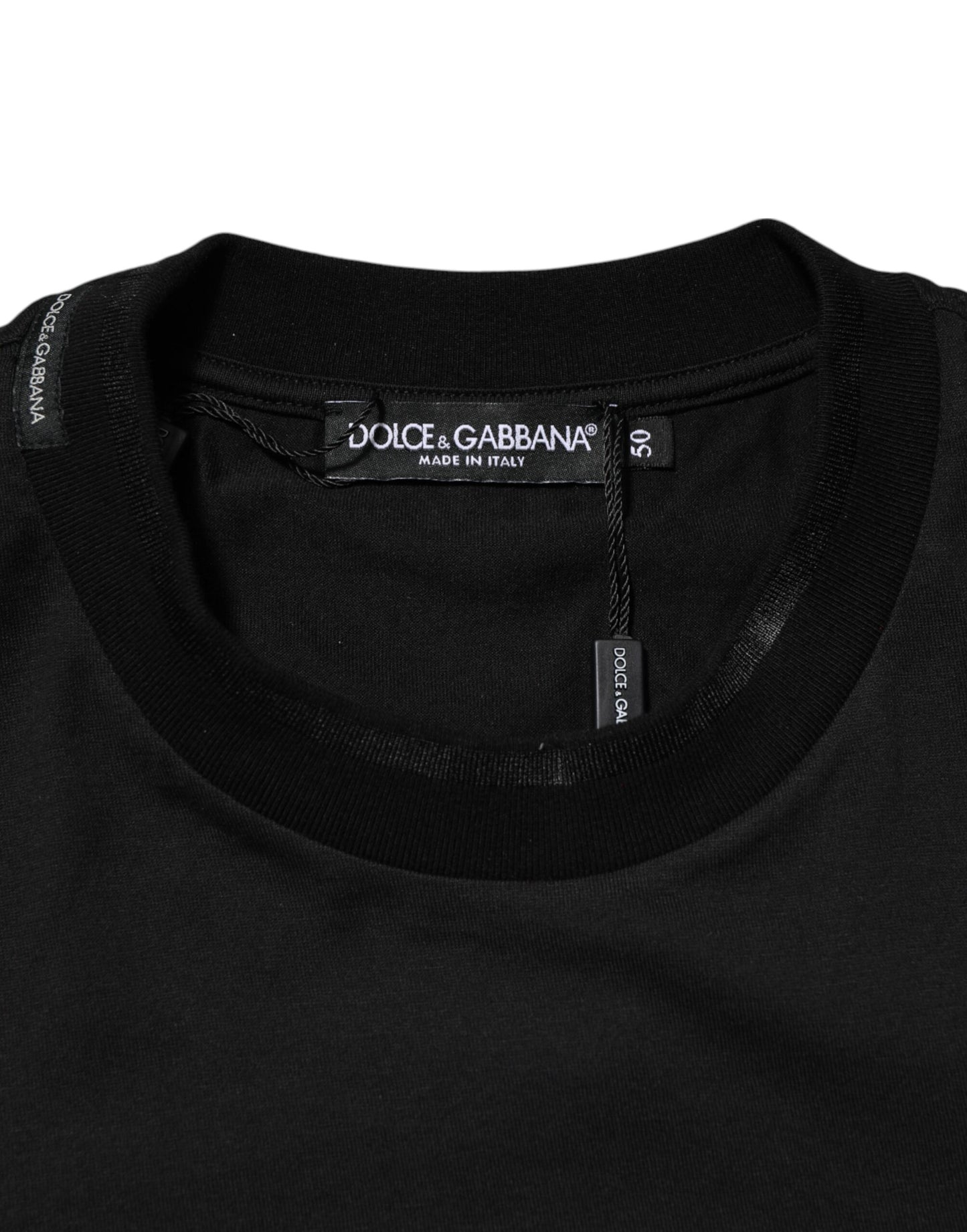 Dolce &amp; Gabbana – Schwarzes Baumwoll-T-Shirt mit DG-Logo-Stickerei auf der Tasche