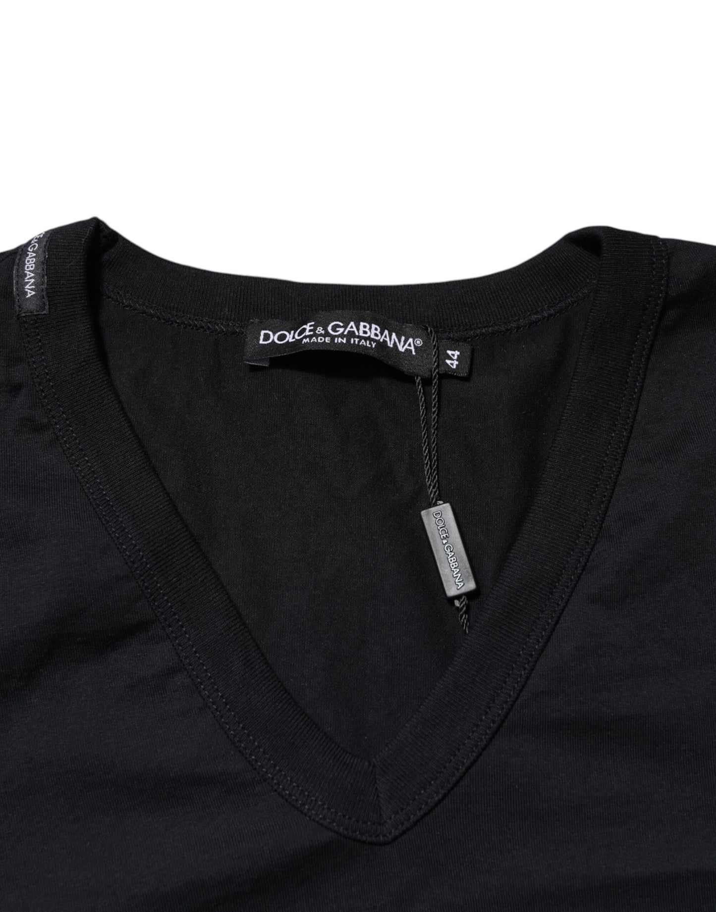 Dolce &amp; Gabbana Herren-T-Shirt aus schwarzer Baumwolle mit V-Ausschnitt