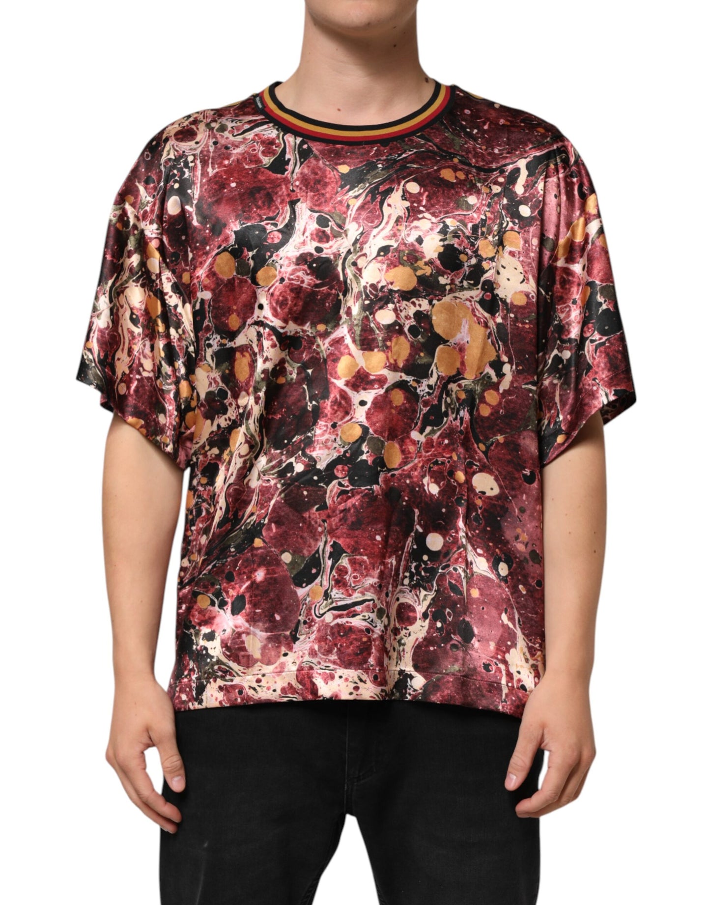 Dolce &amp; Gabbana – Mehrfarbiges Oversize-T-Shirt aus Polyester mit Marmor-Print