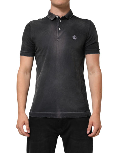 Dolce &amp; Gabbana Herren-Poloshirt mit Kronenkragen aus grauer Baumwolle