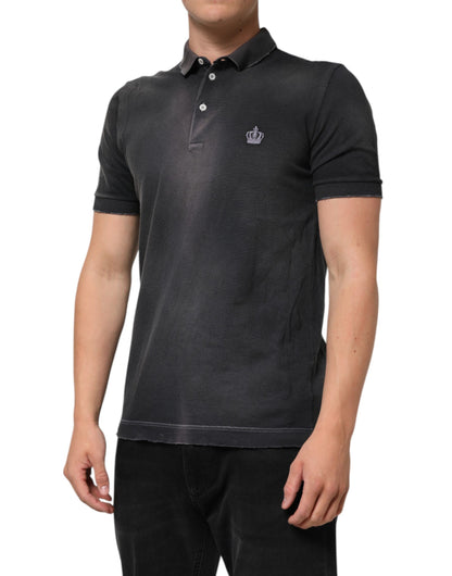 Dolce &amp; Gabbana Herren-Poloshirt mit Kronenkragen aus grauer Baumwolle