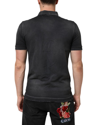 Dolce &amp; Gabbana Herren-Poloshirt mit Kronenkragen aus grauer Baumwolle