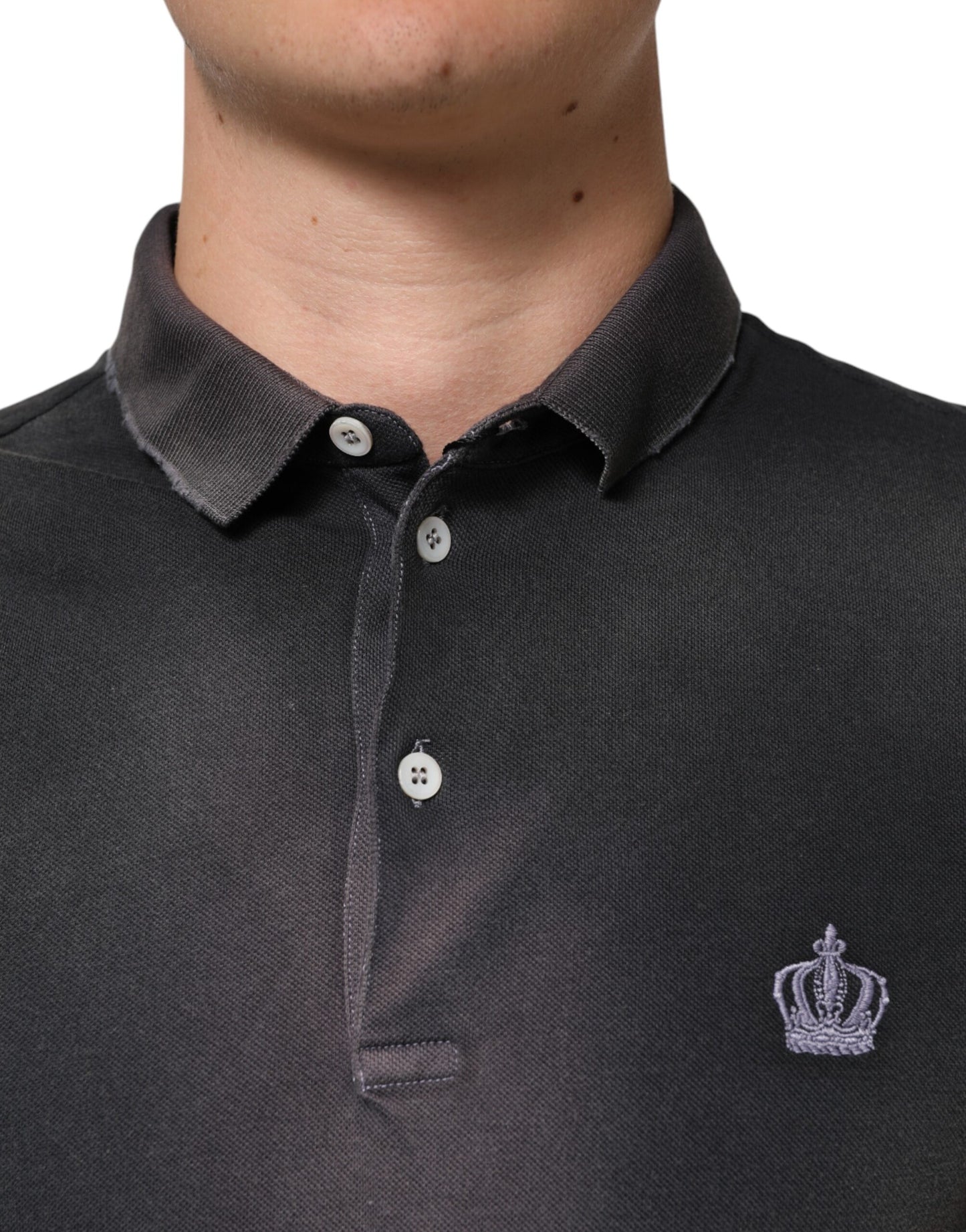 Dolce &amp; Gabbana Herren-Poloshirt mit Kronenkragen aus grauer Baumwolle