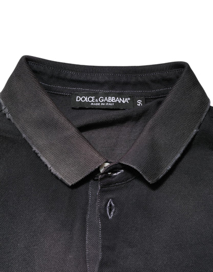 Dolce &amp; Gabbana Herren-Poloshirt mit Kronenkragen aus grauer Baumwolle