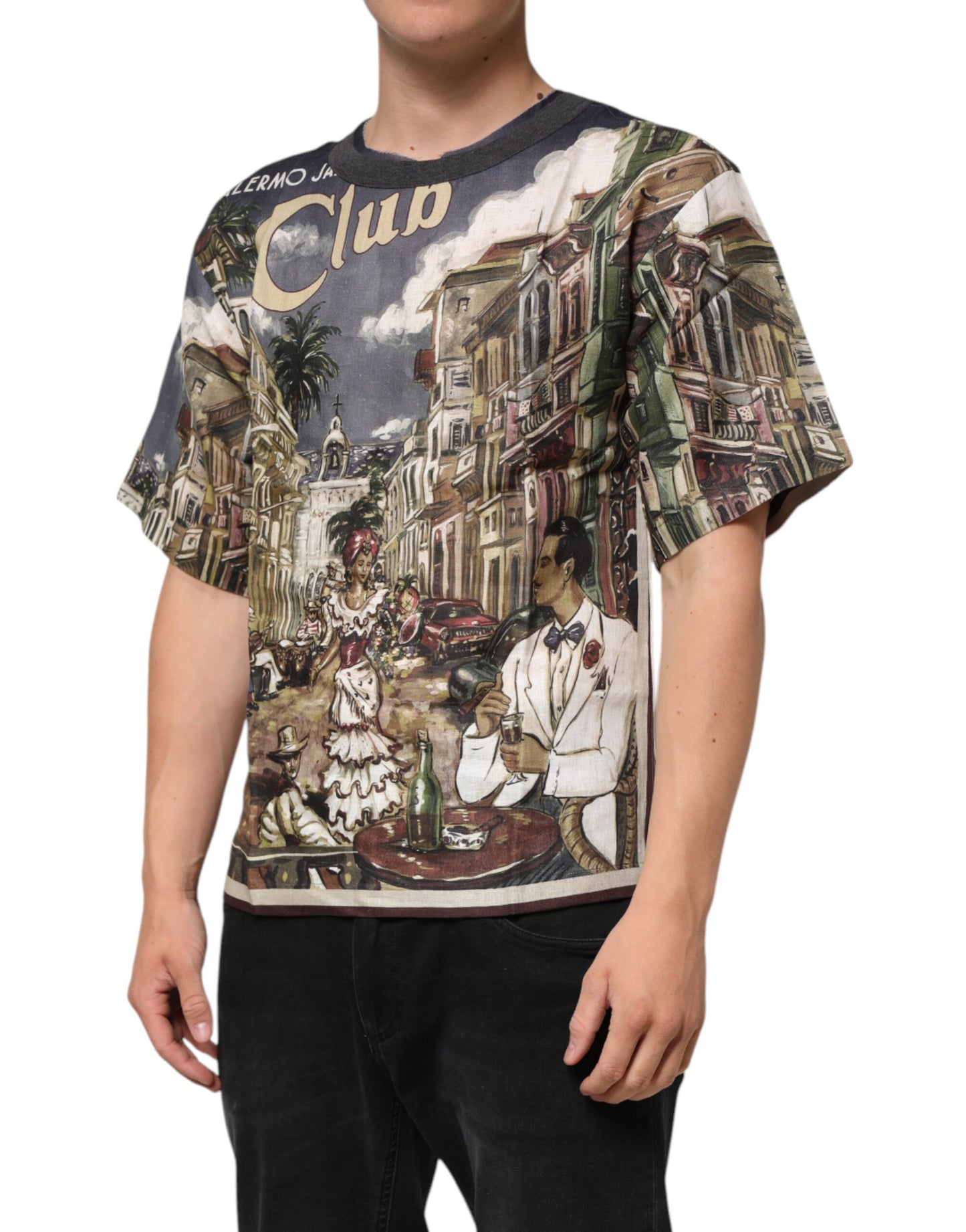 Dolce &amp; Gabbana Palermo Jazz Club Leinen-T-Shirt mit Rundhalsausschnitt für Herren