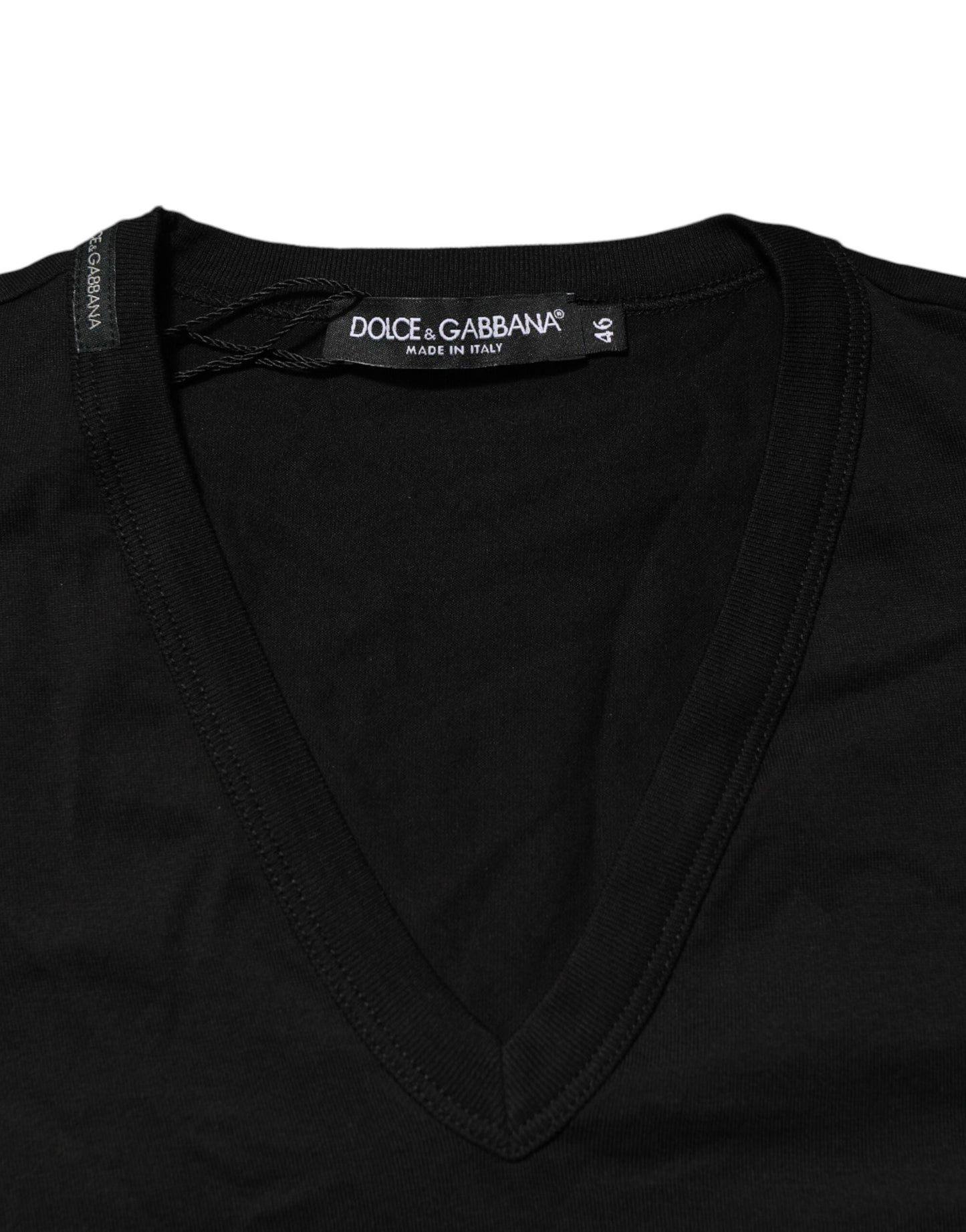 Dolce &amp; Gabbana Herren-T-Shirt aus schwarzer Baumwolle mit V-Ausschnitt