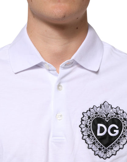Dolce &amp; Gabbana – Weißes Baumwoll-T-Shirt mit DG-Herzlogo-Stickerei