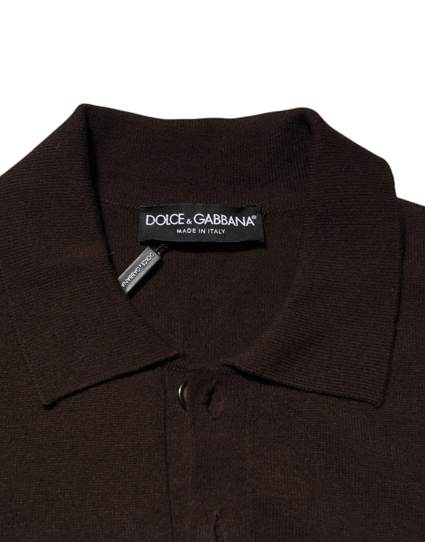 Dolce &amp; Gabbana – Poloshirt aus brauner Wolle mit Logostickerei für Herren