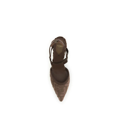 Fendi Brown Fabric Mid Heel Pumps