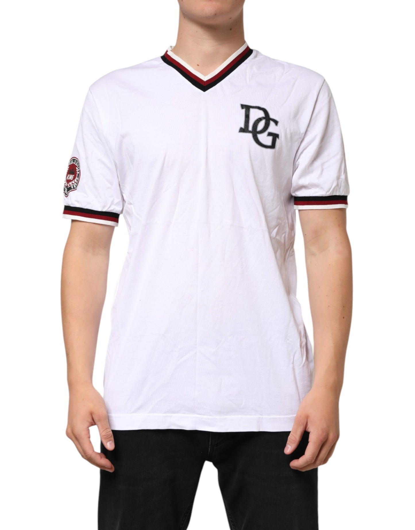 Dolce &amp; Gabbana – Weißes T-Shirt mit V-Ausschnitt und King Crown #DGMillennials