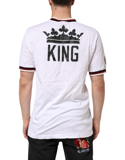Dolce &amp; Gabbana – Weißes T-Shirt mit V-Ausschnitt und King Crown #DGMillennials