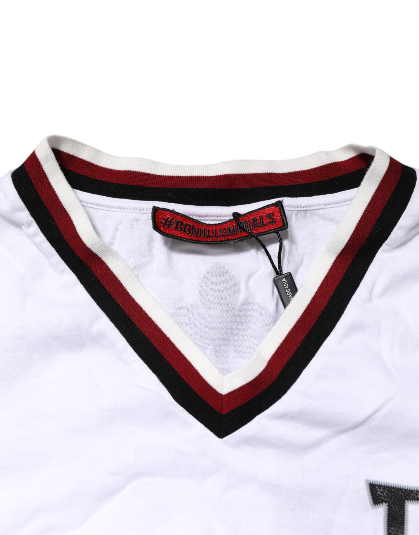 Dolce &amp; Gabbana – Weißes T-Shirt mit V-Ausschnitt und King Crown #DGMillennials