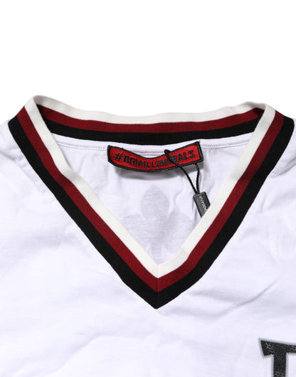 Dolce &amp; Gabbana – Weißes T-Shirt mit V-Ausschnitt und King Crown #DGMillennials