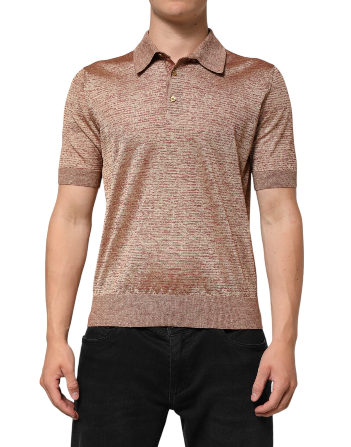 Dolce &amp; Gabbana – Kurzärmliges Poloshirt aus strukturierter Seide in Braun