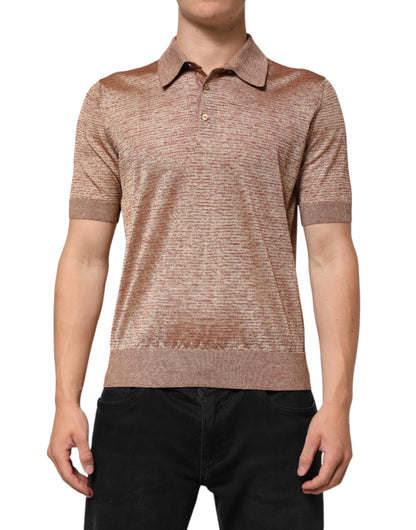 Dolce &amp; Gabbana – Kurzärmliges Poloshirt aus strukturierter Seide in Braun