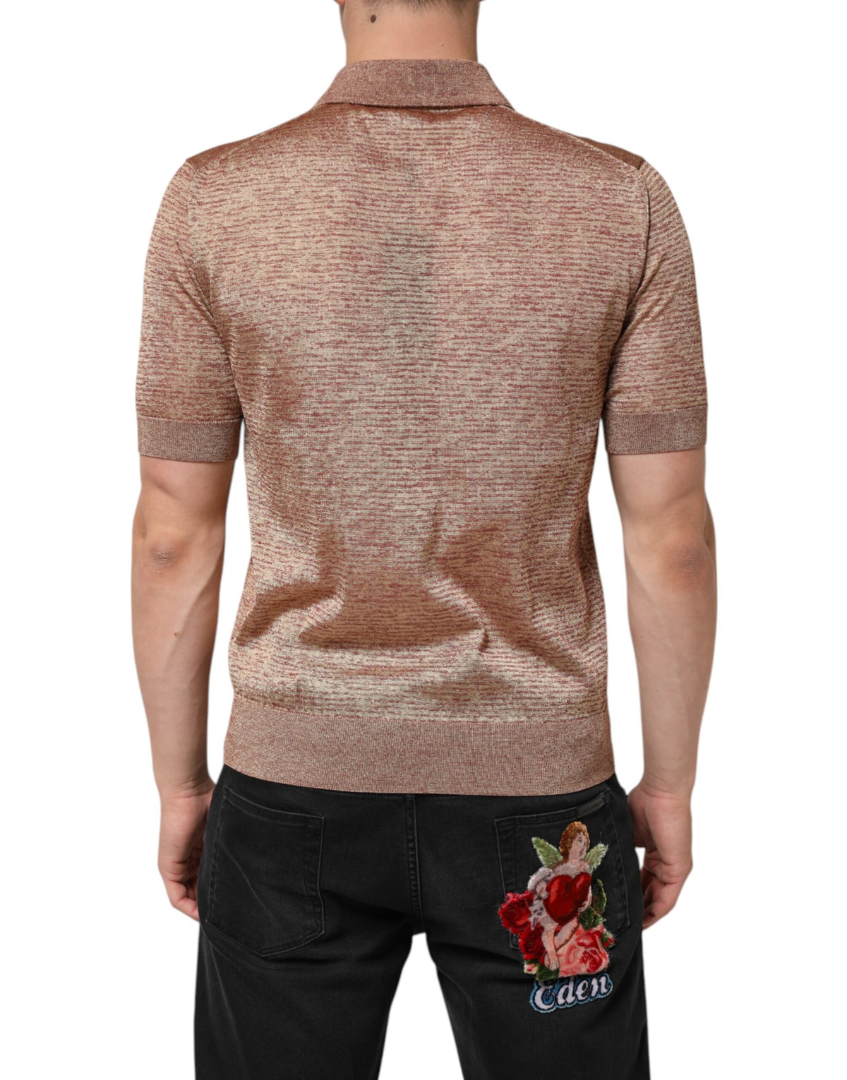 Dolce &amp; Gabbana – Kurzärmliges Poloshirt aus strukturierter Seide in Braun