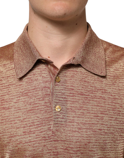 Dolce &amp; Gabbana – Kurzärmliges Poloshirt aus strukturierter Seide in Braun
