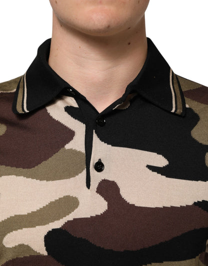 Dolce &amp; Gabbana – Poloshirt aus Seide im Military-Stil in Camouflage-Braun