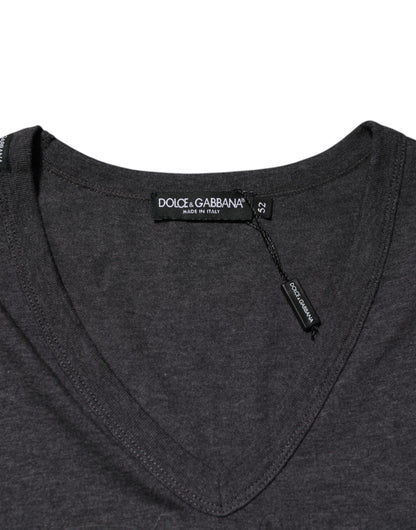 Dolce &amp; Gabbana – Schwarzes, anthrazitfarbenes T-Shirt mit V-Ausschnitt und DG-Logo für Herren