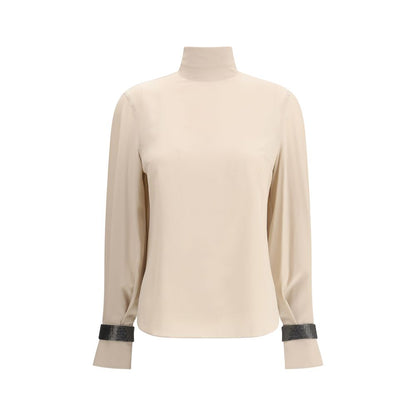 Brunello Cucinelli Seiden-Rollkragenbluse mit edlen Armbändern