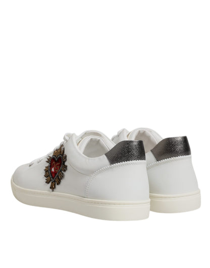 Dolce &amp; Gabbana Weiß Silber Sacred Heart Männer Sneakers Schuhe
