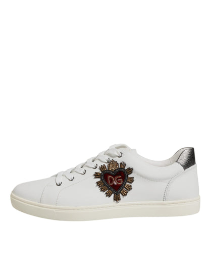 Dolce &amp; Gabbana Weiß Silber Sacred Heart Männer Sneakers Schuhe