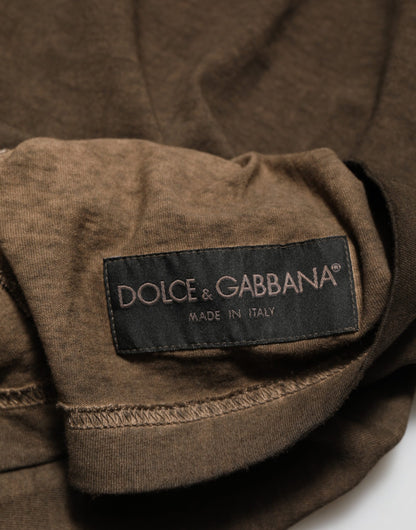 Dolce &amp; Gabbana Herren T-Shirt aus zerfetztem Baumwolllogo in Dunkelbraun