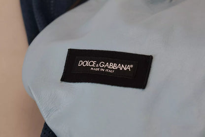 Dolce &amp; Gabbana – Blaue Lederjacke mit perforiertem durchgehendem Reißverschluss