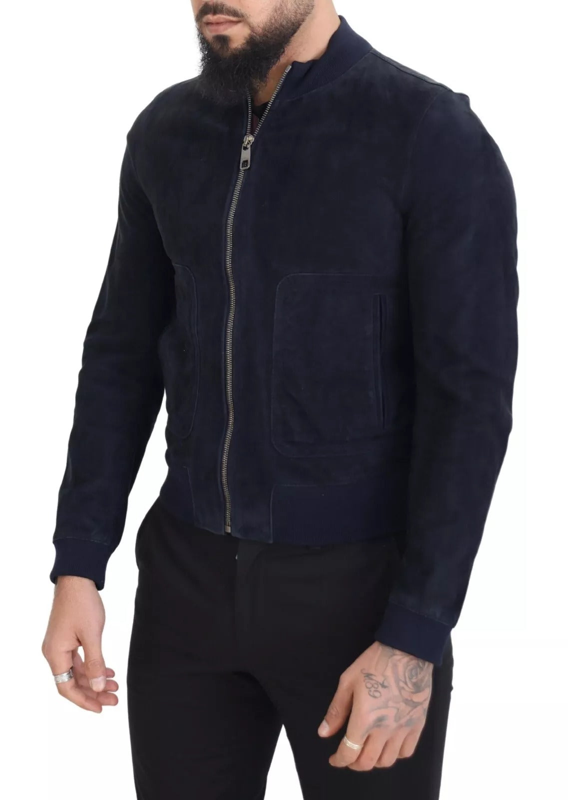 Dunkelblaue Blousonjacke aus Wildleder und Lammleder von Dolce &amp; Gabbana