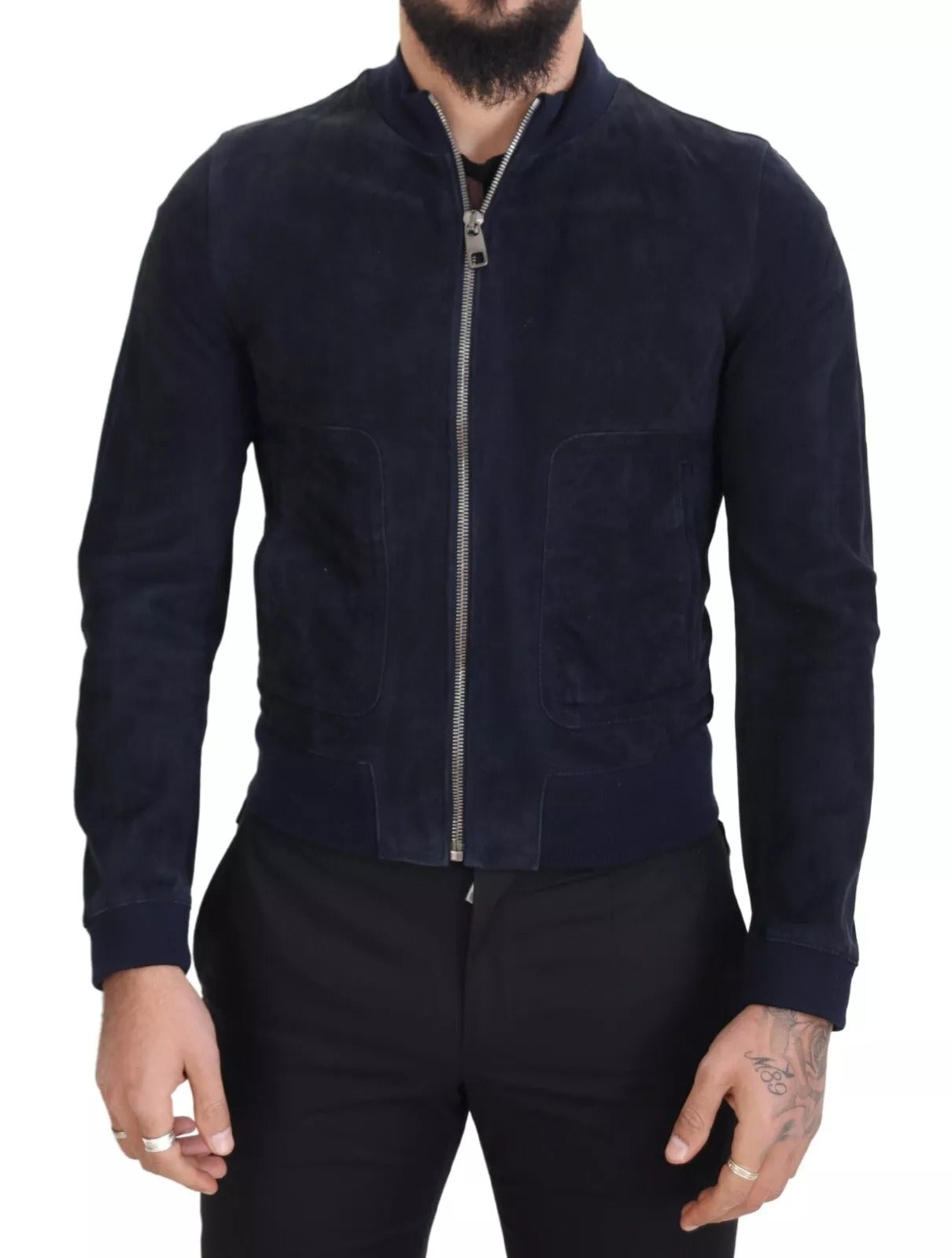 Dunkelblaue Blousonjacke aus Wildleder und Lammleder von Dolce &amp; Gabbana
