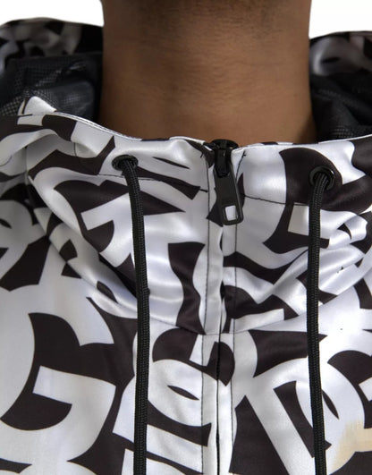 Dolce &amp; Gabbana – Bomberjacke mit Kapuze und durchgehendem Reißverschluss in Weiß und Schwarz mit Logo