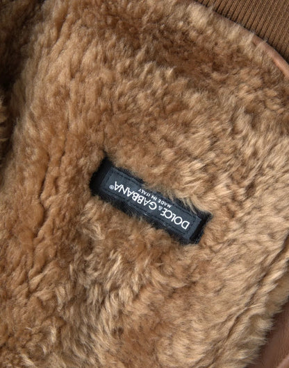 Dolce &amp; Gabbana – Bikerjacke aus braunem Leder mit Pelzknöpfen