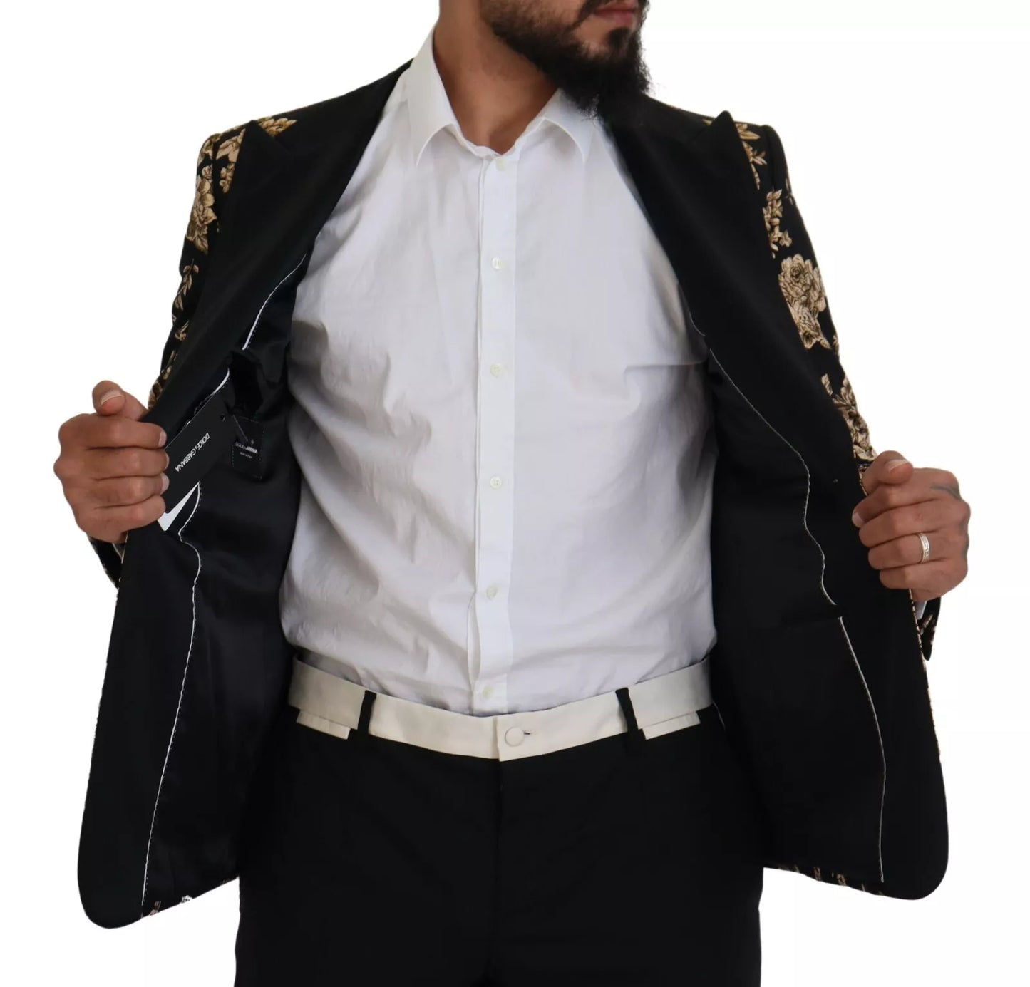 Dolce &amp; Gabbana – Blazer mit Blumenstickerei in Gold und Schwarz