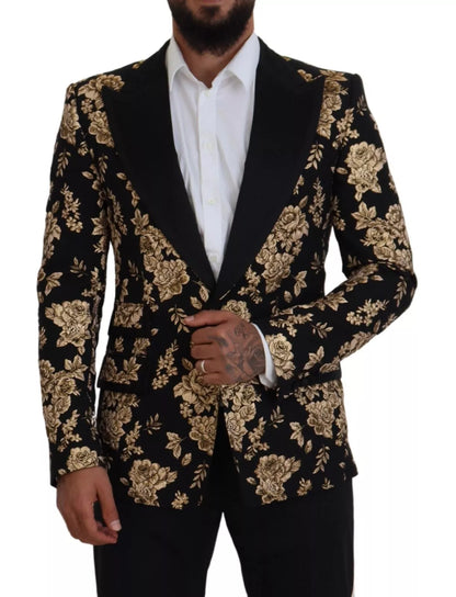Dolce &amp; Gabbana – Blazer mit Blumenstickerei in Gold und Schwarz