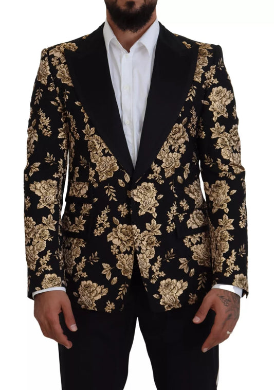 Dolce &amp; Gabbana – Blazer mit Blumenstickerei in Gold und Schwarz