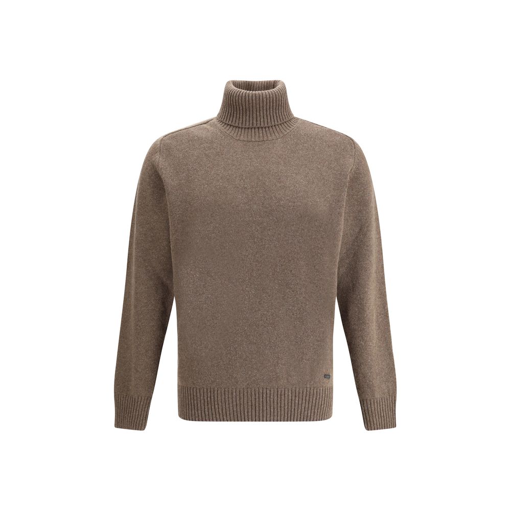 Brooksfield brauner Fleece-Rollkragenpullover aus Wolle