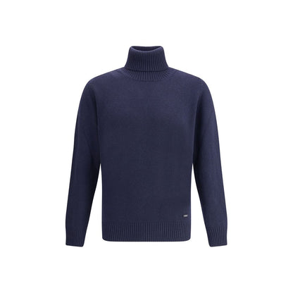 Brooksfield Blauer Fleece-Rollkragenpullover aus Wolle