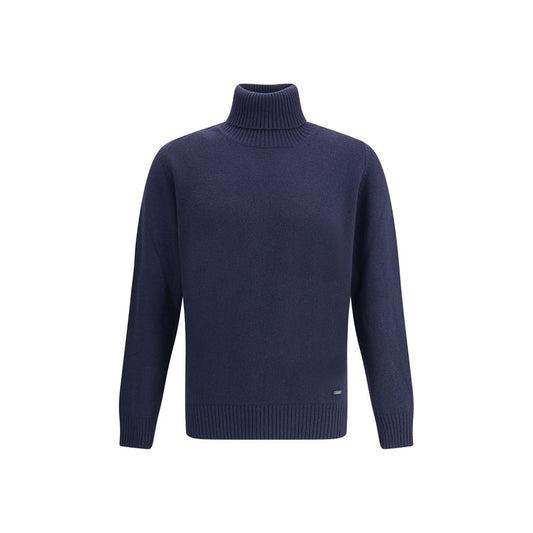 Brooksfield Blauer Fleece-Rollkragenpullover aus Wolle