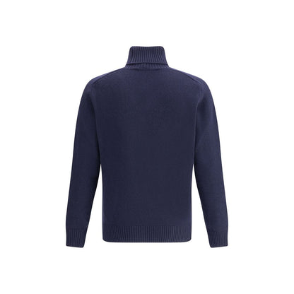 Brooksfield Blauer Fleece-Rollkragenpullover aus Wolle