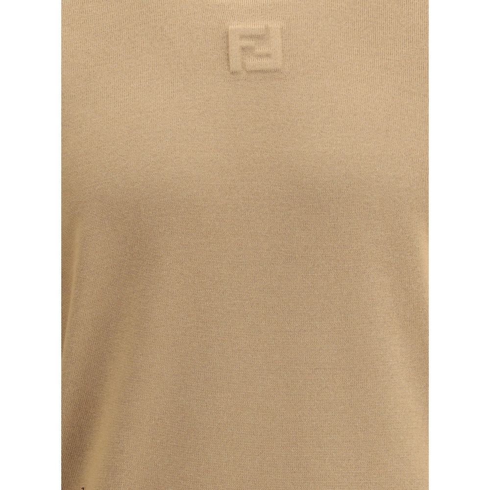 Fendi Beigefarbenes Fleece-Woll-Sweatshirt
