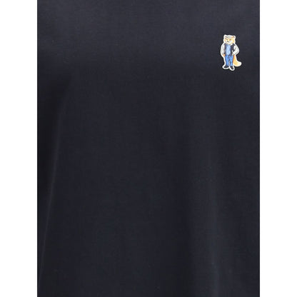 Maison Kitsuné Schwarzes Baumwoll-T-Shirt