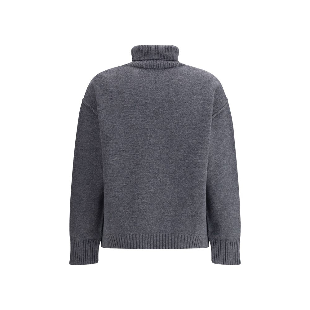 Ami Paris Grauer Fleece-Rollkragenpullover aus Wolle