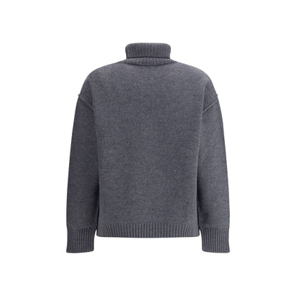 Ami Paris Grauer Fleece-Rollkragenpullover aus Wolle