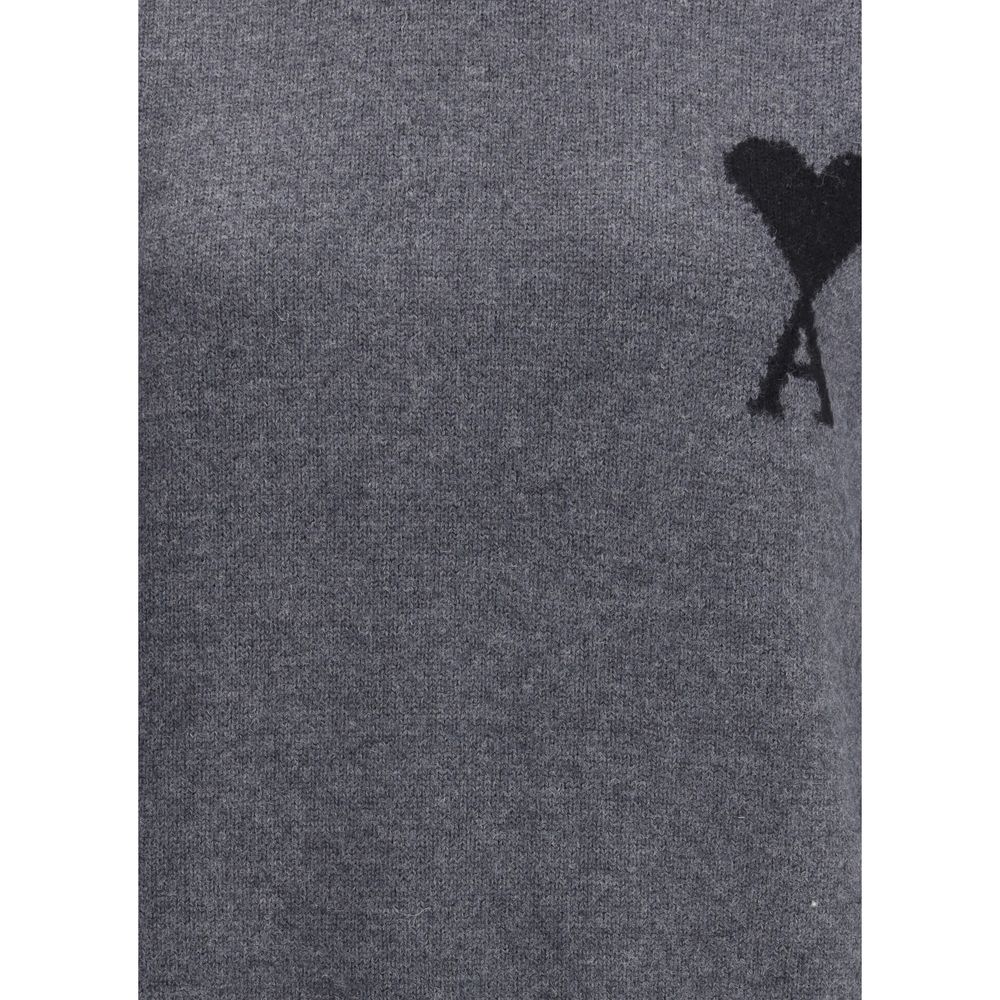 Ami Paris Grauer Fleece-Rollkragenpullover aus Wolle