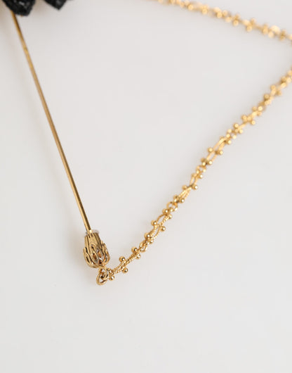 Dolce &amp; Gabbana Anstecknadel Gold Messing Schwarz Kristall Biene Accessoires Brosche
